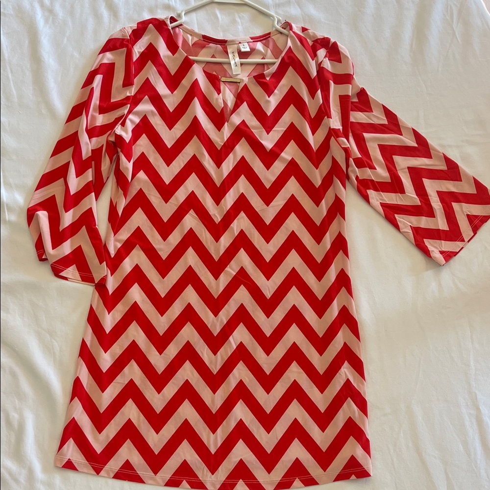 Tacera Orange and White Chevron Tunic